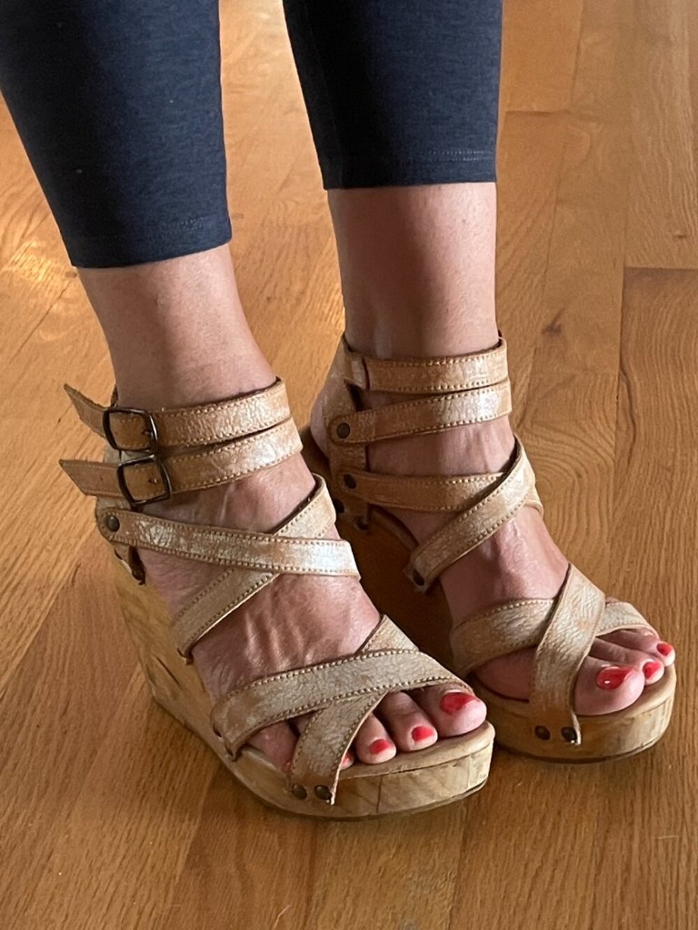 Neutral Strappy Bed Stu Platform Wedges